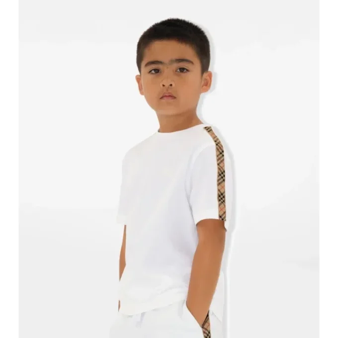 Check Trim Cotton T-Shirt