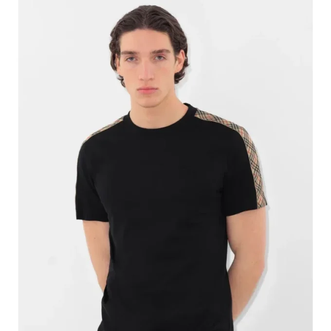 Check Trim Cotton T-Shirt