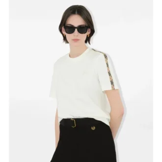Check Trim Cotton T-Shirt