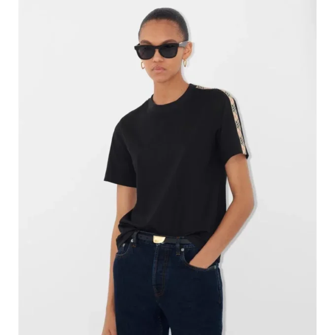 Check Trim Cotton T-Shirt