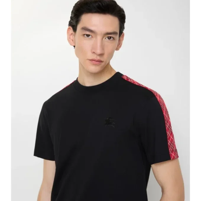 Check Trim Cotton T-Shirt