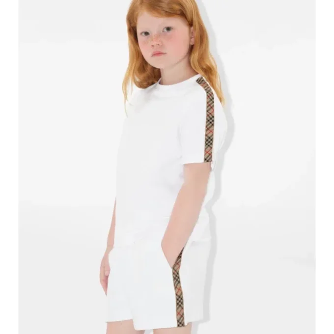 Check Trim Cotton T-Shirt
