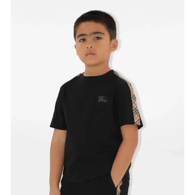 Check Trim Cotton T-Shirt