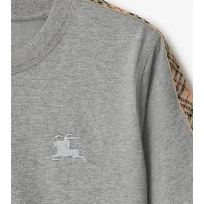 Check Trim Cotton T-Shirt
