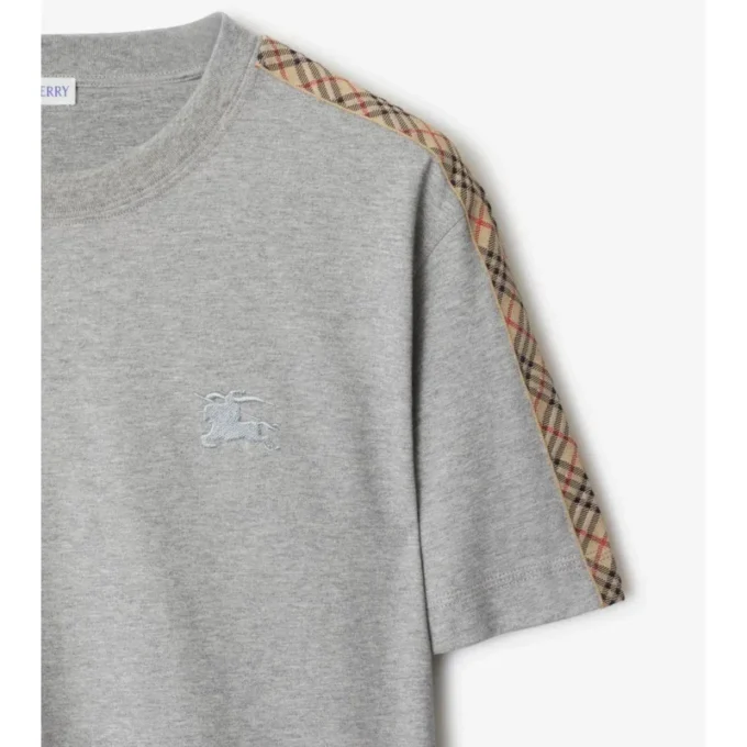 Check Trim Cotton T-Shirt