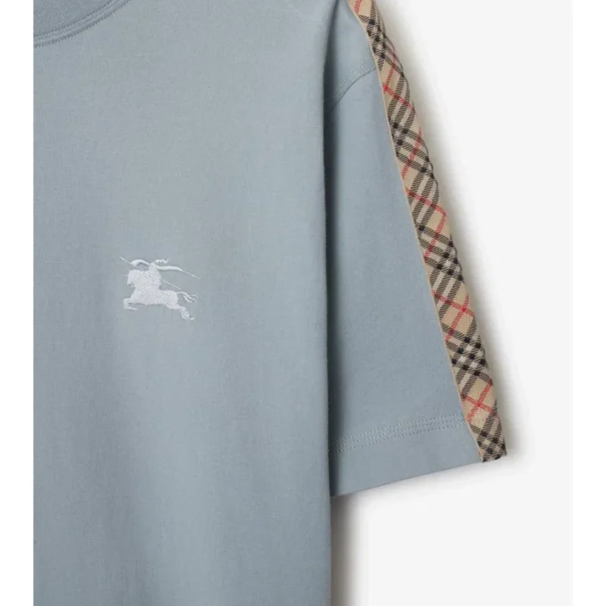 Check Trim Cotton T-Shirt