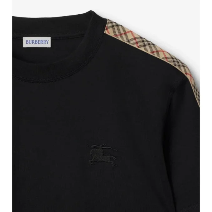 Check Trim Cotton T-Shirt