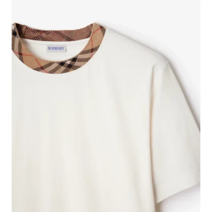Check Trim Cotton T-Shirt