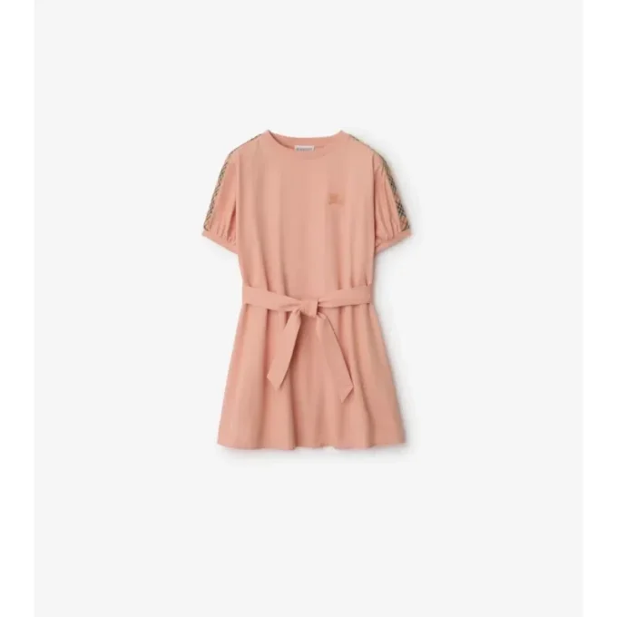 Check Trim Cotton T-Shirt Dress