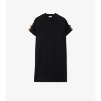 Check Trim Cotton T-Shirt Dress