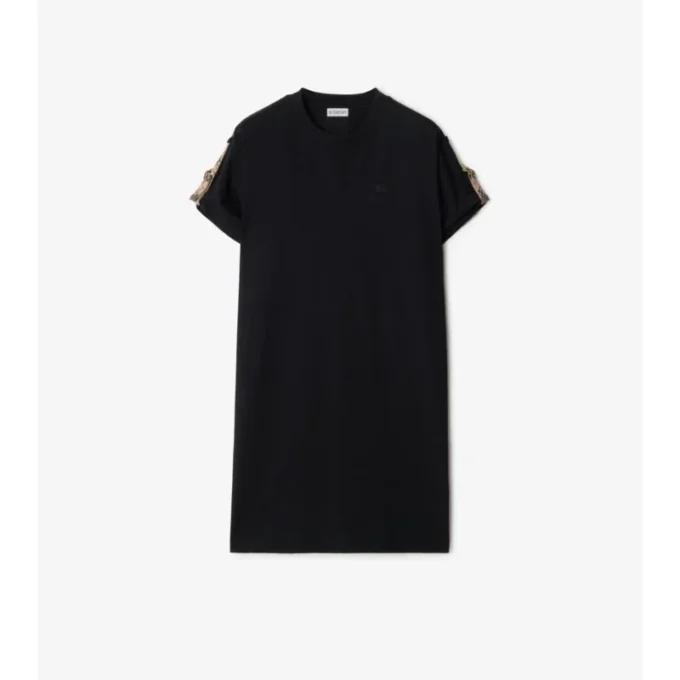 Check Trim Cotton T-Shirt Dress
