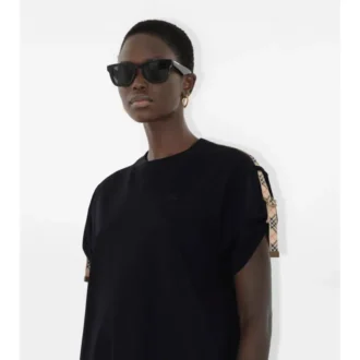 Check Trim Cotton T-Shirt Dress