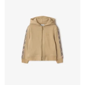 Check Trim Cotton Zip Hoodie
