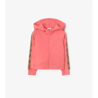 Check Trim Cotton Zip Hoodie
