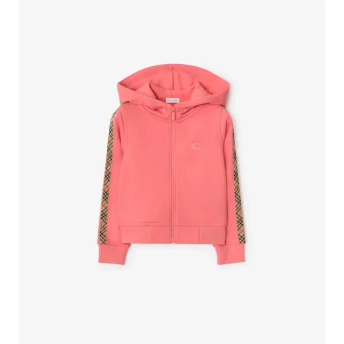 Check Trim Cotton Zip Hoodie