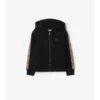 Check Trim Cotton Zip Hoodie
