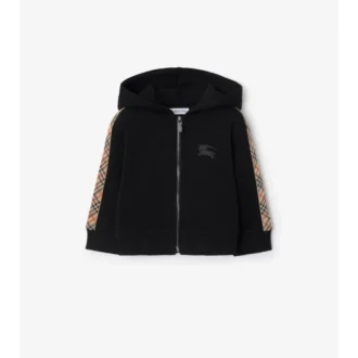 Check Trim Cotton Zip Hoodie