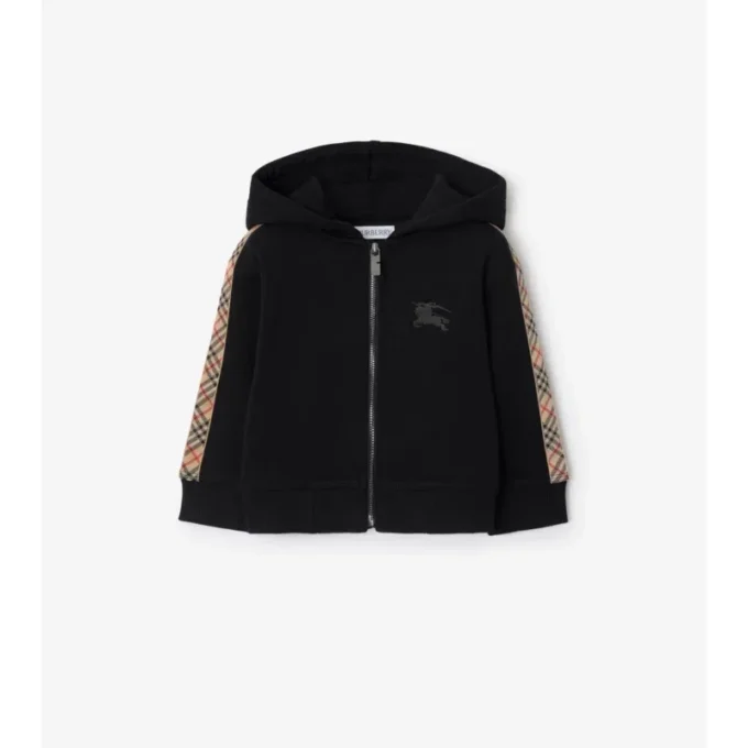 Check Trim Cotton Zip Hoodie