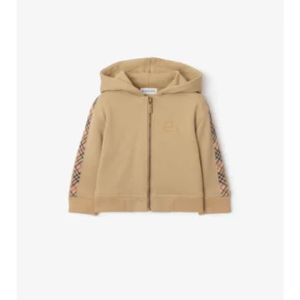 Check Trim Cotton Zip Hoodie