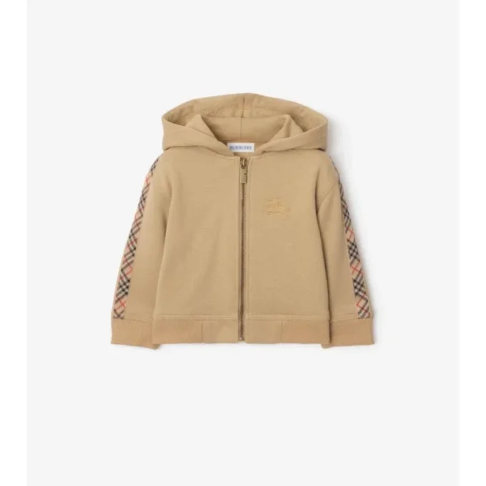 Check Trim Cotton Zip Hoodie