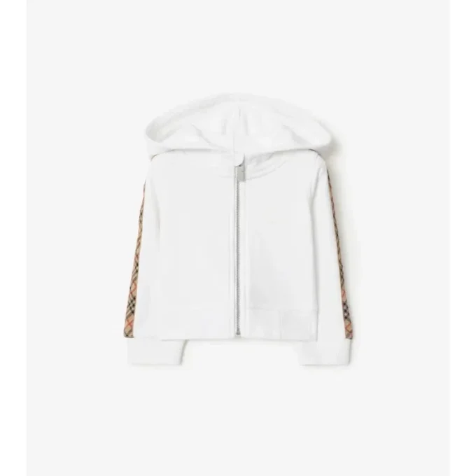 Check Trim Cotton Zip Hoodie