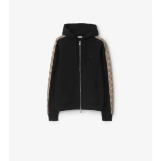 Check Trim Cotton Zip Hoodie