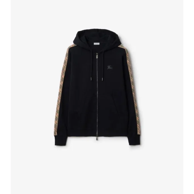 Check Trim Cotton Zip Hoodie