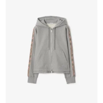 Check Trim Cotton Zip Hoodie