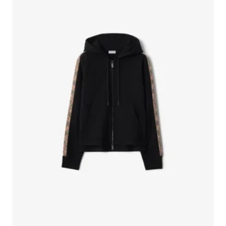 Check Trim Cotton Zip Hoodie
