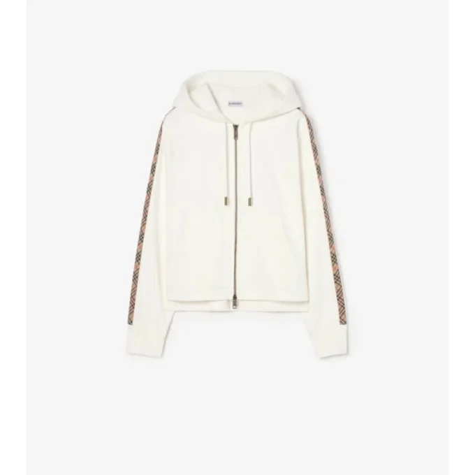 Check Trim Cotton Zip Hoodie