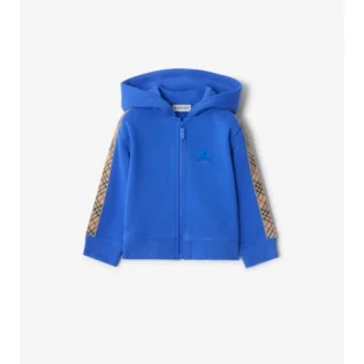 Check Trim Cotton Zip Hoodie