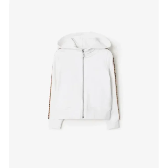 Check Trim Cotton Zip Hoodie