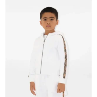 Check Trim Cotton Zip Hoodie