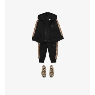 Check Trim Cotton Zip Hoodie