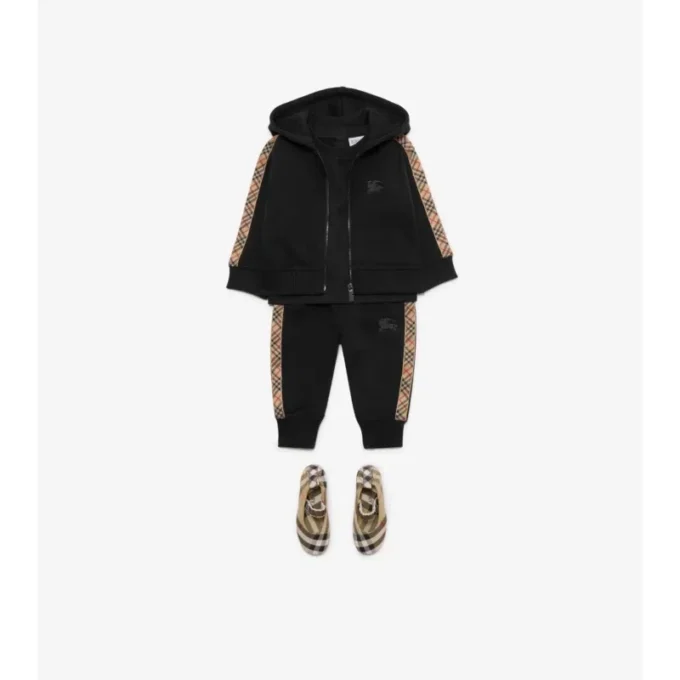 Check Trim Cotton Zip Hoodie