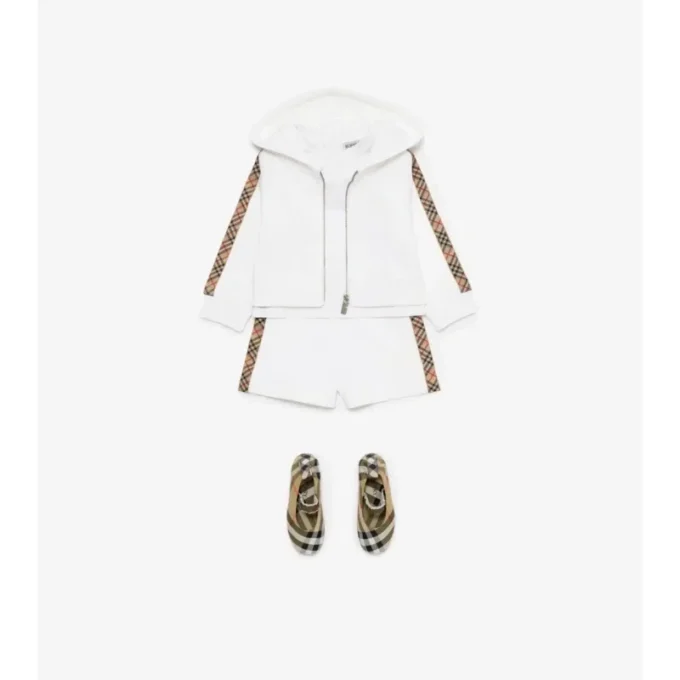 Check Trim Cotton Zip Hoodie