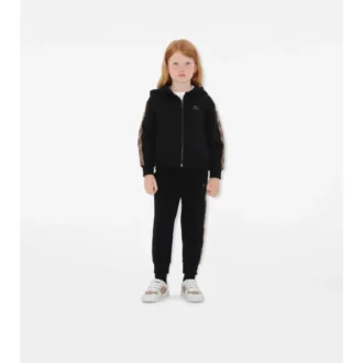 Check Trim Cotton Zip Hoodie
