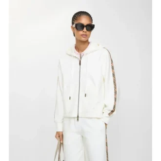 Check Trim Cotton Zip Hoodie