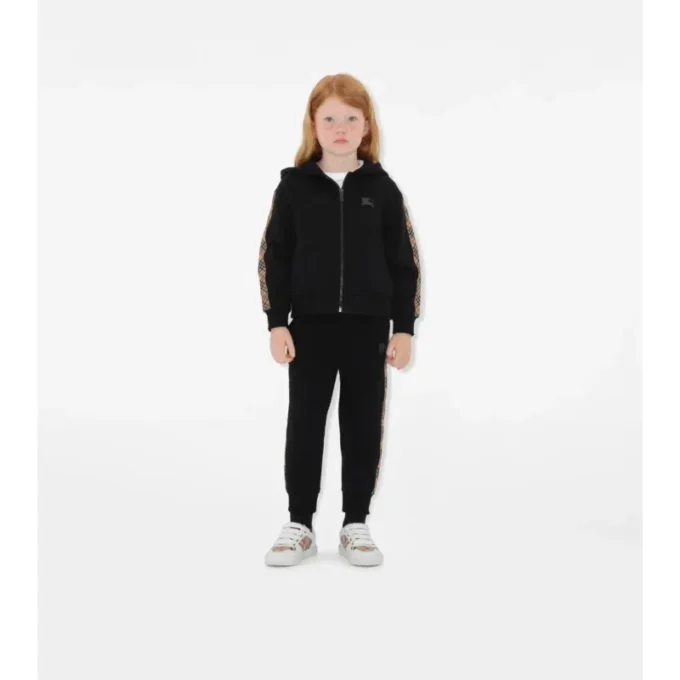 Check Trim Cotton Zip Hoodie