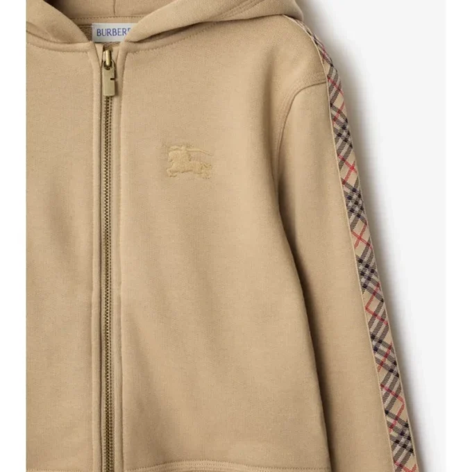 Check Trim Cotton Zip Hoodie