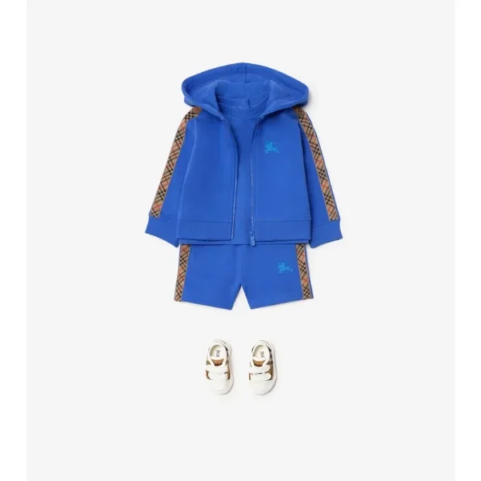 Check Trim Cotton Zip Hoodie