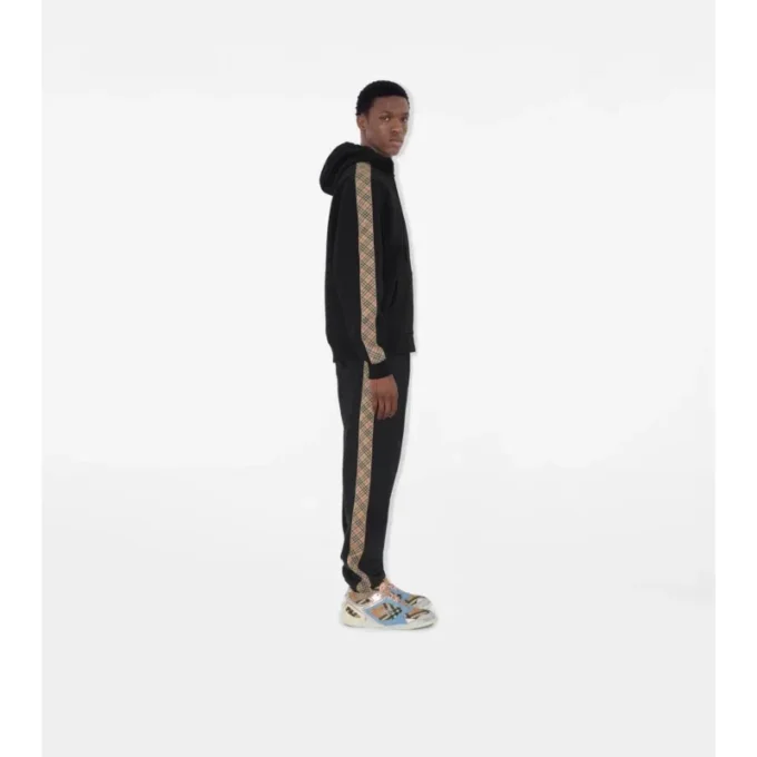 Check Trim Cotton Zip Hoodie