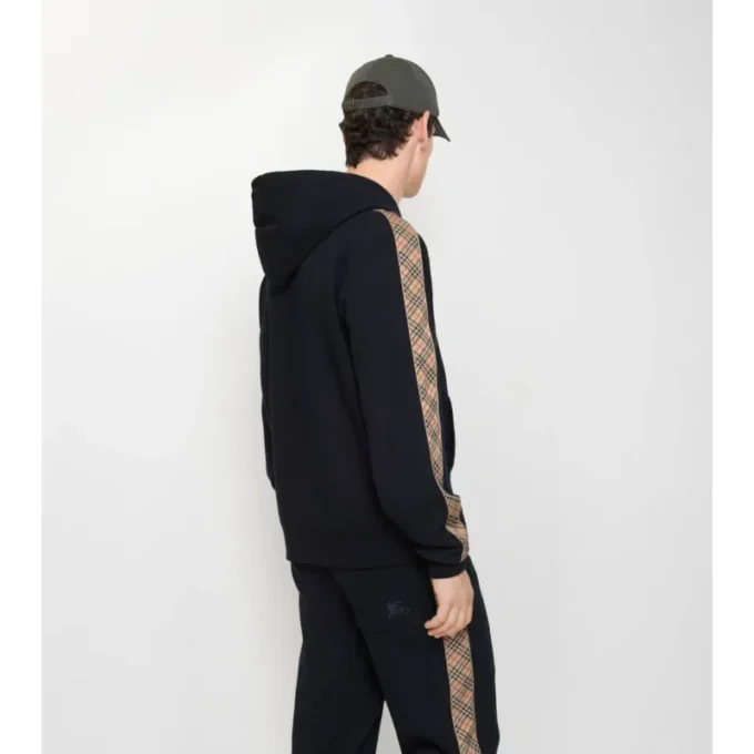 Check Trim Cotton Zip Hoodie