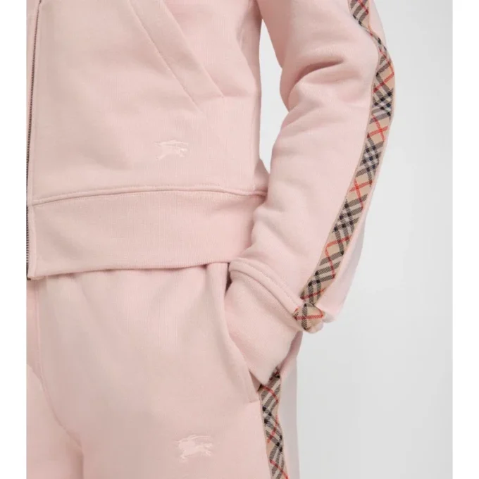 Check Trim Cotton Zip Hoodie