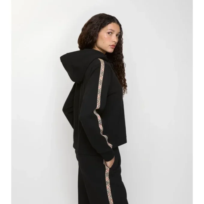 Check Trim Cotton Zip Hoodie