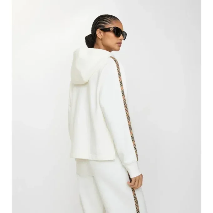 Check Trim Cotton Zip Hoodie