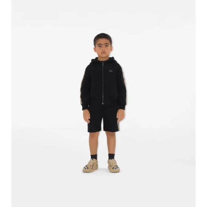 Check Trim Cotton Zip Hoodie