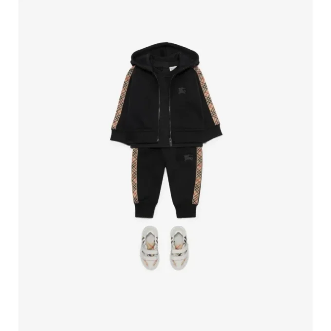 Check Trim Cotton Zip Hoodie