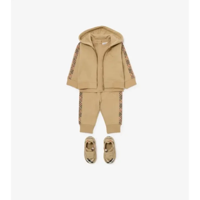 Check Trim Cotton Zip Hoodie