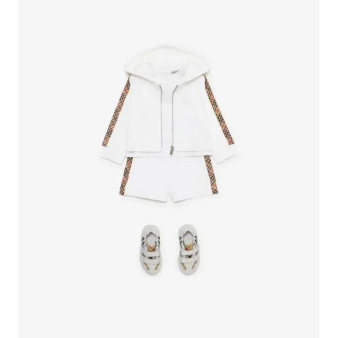 Check Trim Cotton Zip Hoodie